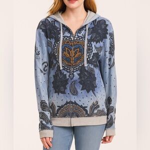 Bohemian Blue and White Zip Up